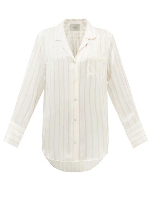 Asceno - Paris Striped Silk Pyjama Shirt - Womens - White Stripe