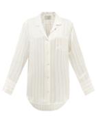 Asceno - Paris Striped Silk Pyjama Shirt - Womens - White Stripe