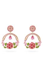 Matchesfashion.com Dolce & Gabbana - Floral Bloom Crystal And Enamel Drop Clip Earrings - Womens - Pink