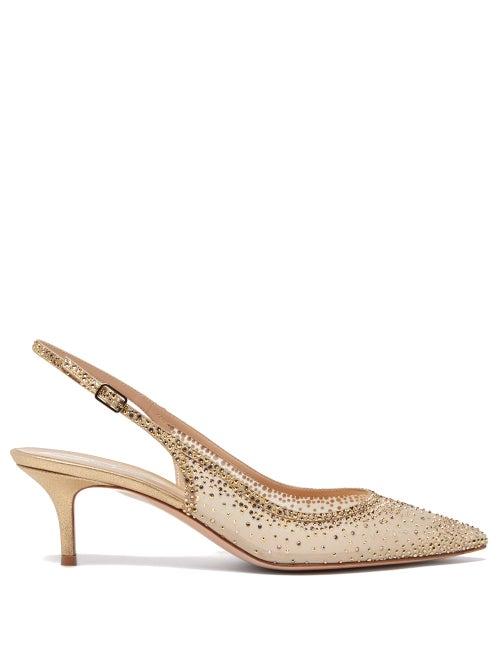 Matchesfashion.com Gianvito Rossi - Regina 65 Crystal-embellished Mesh Slingback Pumps - Womens - Nude Multi