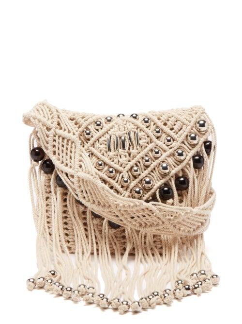 Paco Rabanne - Stud-embellished Macram Shoulder Bag - Womens - Beige