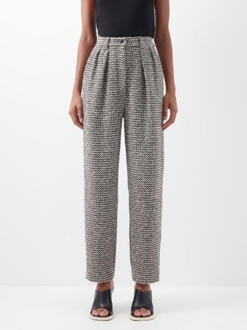 Raey - Unstructured Wool-blend Tweed Tapered Trousers - Womens - Navy Multi