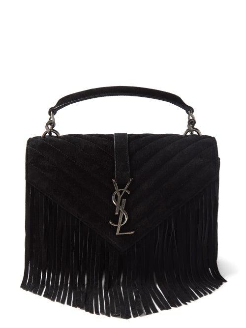 Saint Laurent - College Medium Quilted Suede Cross-body Bag - Womens - Black