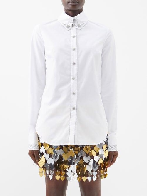Paco Rabanne - Embroidered Cotton-poplin Shirt - Womens - White Silver