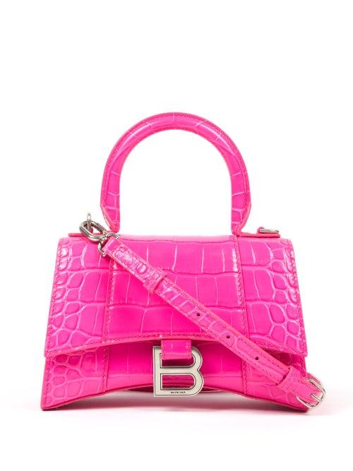 Balenciaga - Hourglass Xs Crocodile-effect Leather Bag - Womens - Fuchsia