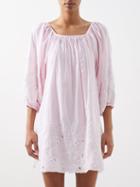 Juliet Dunn - Floral-embroidered Cotton-voile Mini Dress - Womens - Pink White