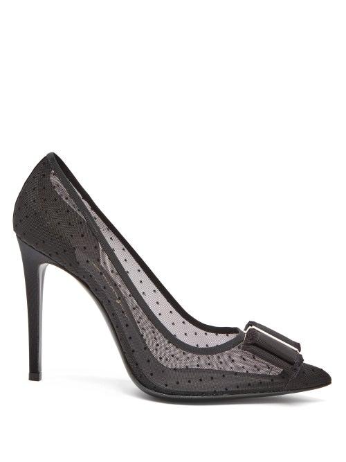 Matchesfashion.com Salvatore Ferragamo - Zeri Polka-dot Mesh Pumps - Womens - Black
