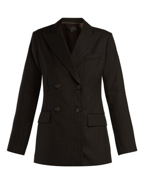 Matchesfashion.com Nili Lotan - Leander Double Breasted Pinstriped Wool Jacket - Womens - Navy