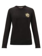 Matchesfashion.com Alexander Mcqueen - Skull-embroidered Wool Sweater - Mens - Black Gold