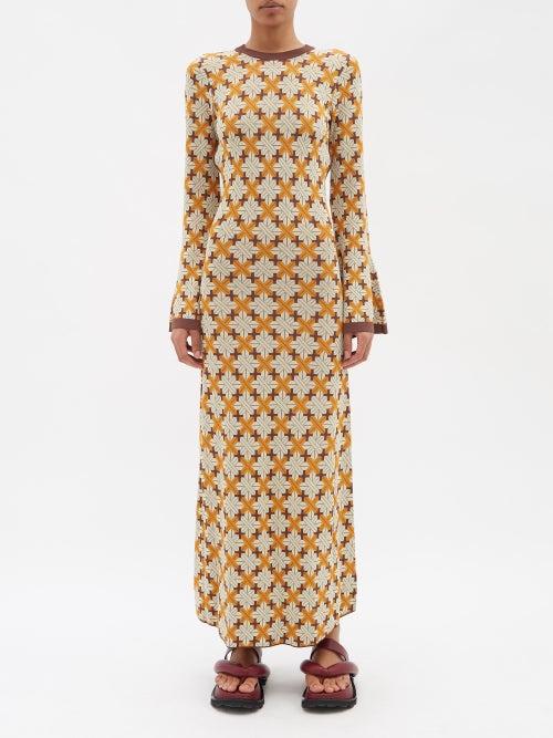 Dodo Bar Or - Isla Cutout-back Mosaic-jacquard Maxi Dress - Womens - Brown Multi