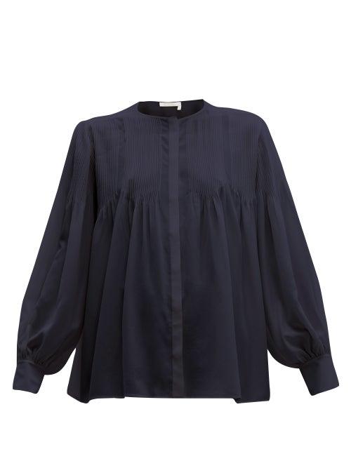 Matchesfashion.com Chlo - Pintuck Silk Crepe De Chine Blouse - Womens - Navy