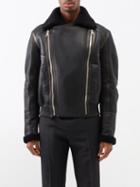 Balmain - Shearling-trimmed Double-zip Leather Biker Jacket - Mens - Black