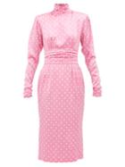 Matchesfashion.com Alessandra Rich - Polka Dot Silk Midi Dress - Womens - Pink White