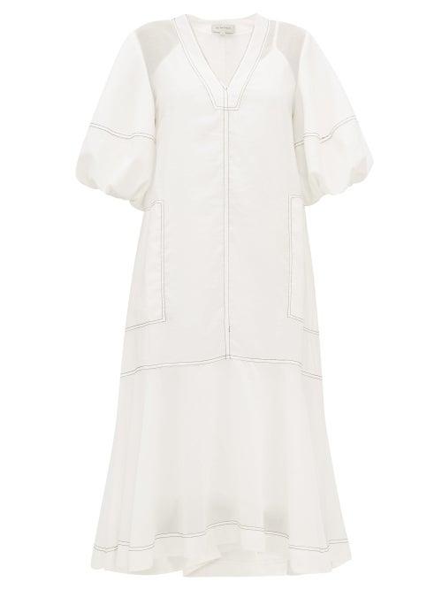 Matchesfashion.com Lee Mathews - Ginger Topstitched Poplin Dress - Womens - Ivory