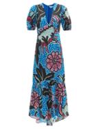 Matchesfashion.com Rhode - Esther Puff-sleeve Floral-print Poplin Maxi Dress - Womens - Blue Print