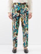 Etro - Botanical-print Elasticated Linen Trousers - Mens - Green Multi