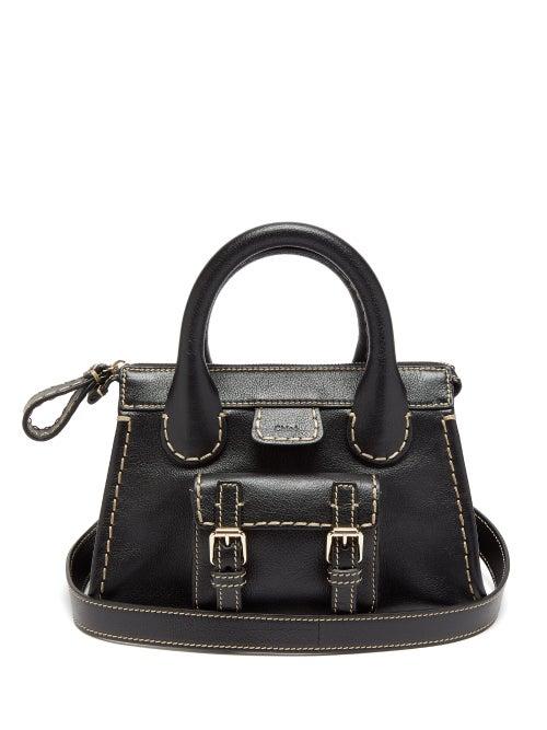 Chlo - Edith Small Topstitched Leather Shoulder Bag - Womens - Black