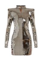 Matchesfashion.com Balmain - Mirrored High Neck Mini Dress - Womens - Black Silver