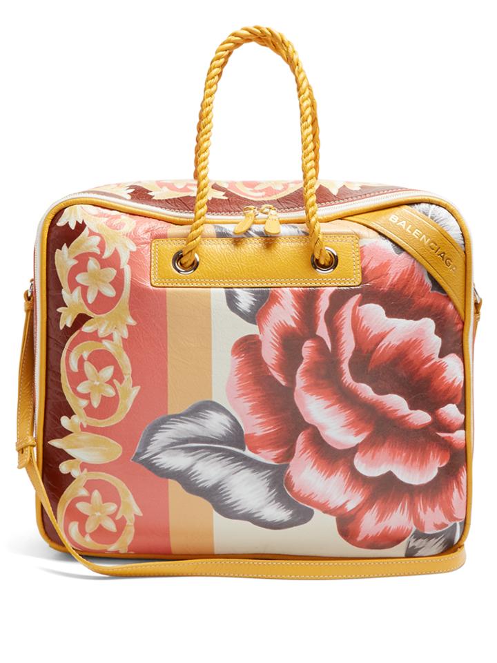Balenciaga Blanket Square Floral-print Medium Leather Bag