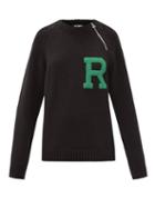 Matchesfashion.com Raf Simons - Logo-appliqu Zipped Ribbed Sweater - Womens - Black