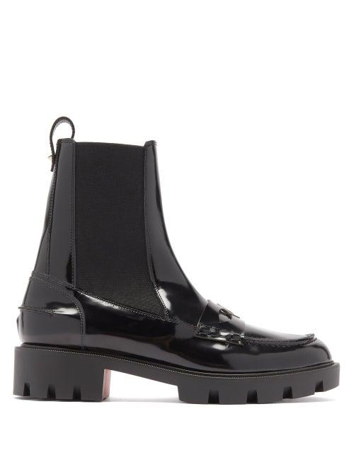 Christian Louboutin - Montezu Patent-leather Chelsea Boots - Womens - Black