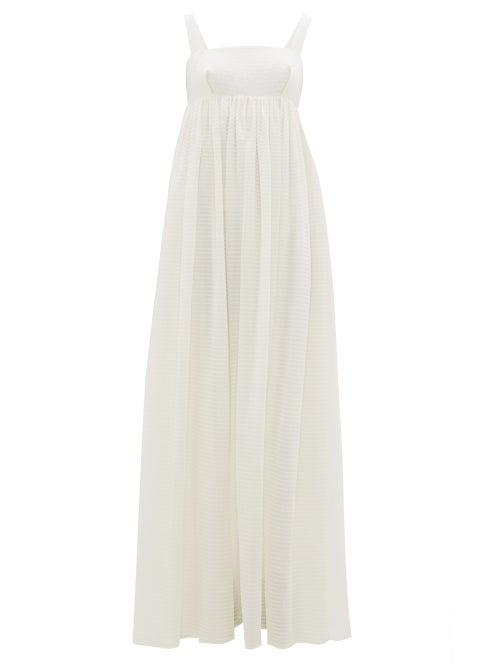 Matchesfashion.com Emilia Wickstead - Evelina Square-neck Seersucker-organza Maxi Dress - Womens - Ivory