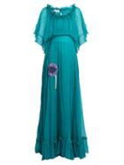 Matchesfashion.com Luisa Beccaria - Bead Embellished Silk Georgette Dress - Womens - Green