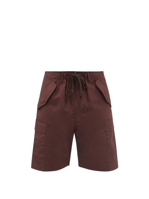 3man - Cargo-pocket Cotton-broadcloth Shorts - Mens - Dark Brown