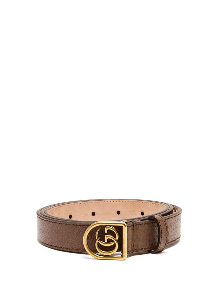 Gucci Gg-encased Buckle Grained-leather Belt
