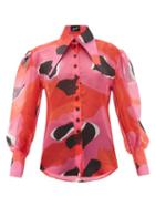 Matchesfashion.com Elzinga - Exaggerated Point-collar Print Silk-organza Shirt - Womens - Pink