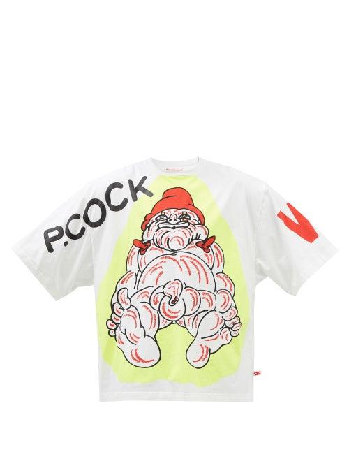 Walter Van Beirendonck - P Cock-print Cotton-jersey T-shirt - Mens - Yellow White