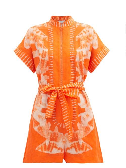 Matchesfashion.com Zimmermann - Lulu Printed Linen-poplin Playsuit - Womens - Orange Print