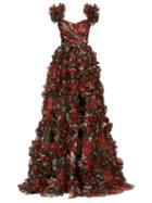 Matchesfashion.com Dolce & Gabbana - Ruffled Geranium Print Silk Organza Gown - Womens - Red Multi