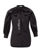 Matchesfashion.com Givenchy - Logo-print Puff-sleeve Cotton-poplin Blouse - Womens - Black