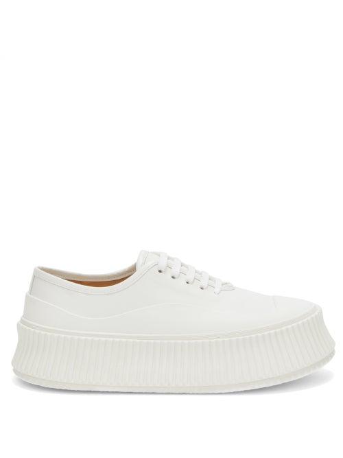 Ladies Shoes Jil Sander - Ribbed-sole Leather Trainers - Womens - White