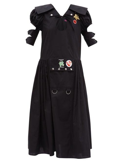 Chopova Lowena - Bail Brooch-embellished Cotton-poplin Dress - Womens - Black