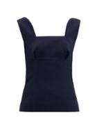 Matchesfashion.com Emilia Wickstead - Rhys Square-neck Crepe Top - Womens - Dark Navy