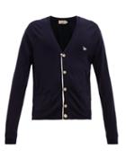 Matchesfashion.com Maison Kitsun - Fox Logo Wool Cardigan - Mens - Navy