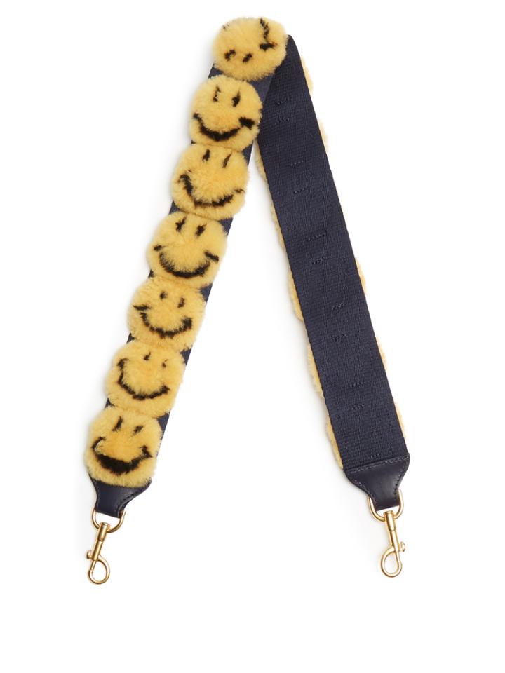 Anya Hindmarch Smiley Shearling Pompoms Bag Strap