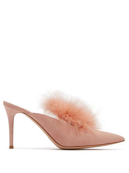 Matchesfashion.com Gianvito Rossi - Maribou 85 Suede Mules - Womens - Light Pink