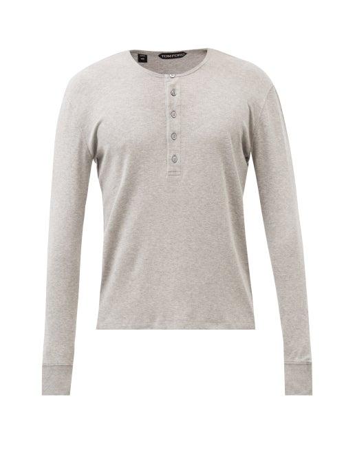 Tom Ford - Crew-neck Modal-blend Jersey Henley Shirt - Mens - Grey