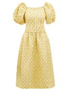 Matchesfashion.com Shrimps - Eden Polka Dot Linen Blend Faille Dress - Womens - Yellow