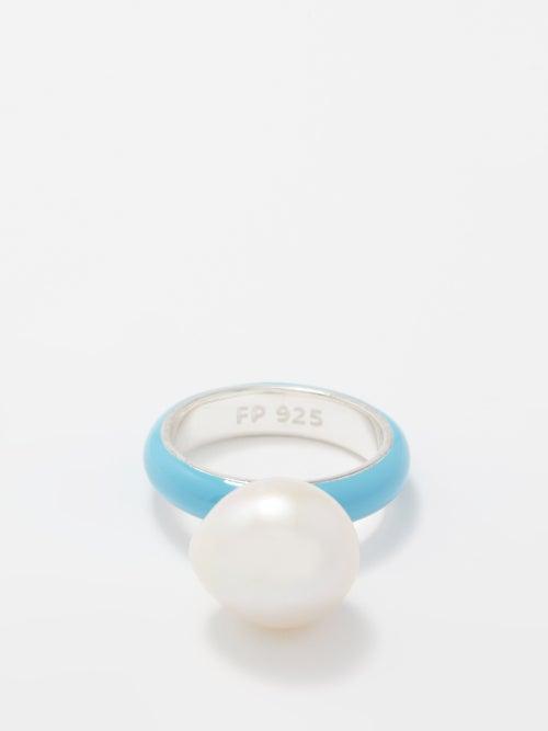 Fry Powers - Cloudless Sky Pearl, Enamel & Sterling-silver Ring - Womens - Blue Multi