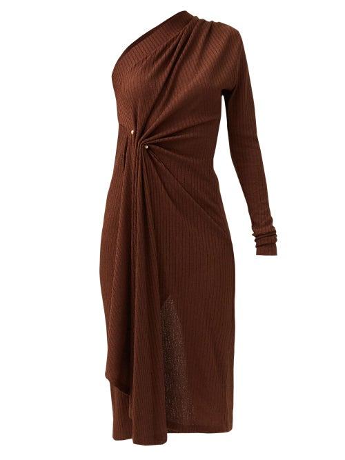 Matchesfashion.com Dodo Bar Or - Hanna One-shoulder Pinned Ribbed-jersey Dress - Womens - Dark Brown