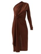 Matchesfashion.com Dodo Bar Or - Hanna One-shoulder Pinned Ribbed-jersey Dress - Womens - Dark Brown