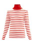 Matchesfashion.com Paco Rabanne - Button-embellished Striped Virgin Wool Sweater - Womens - Red White