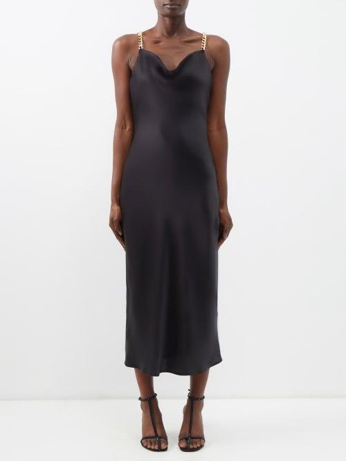 Olivia Von Halle - Bibi Cowl-neck Silk-satin Slip Dress - Womens - Black