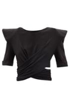 Ladies Rtw Balmain - Pagoda-shoulder Jersey Cropped Top - Womens - Black