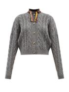 Etro - Palm Springs Embroidered Cable-knit Cardigan - Womens - Grey