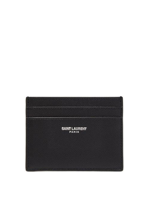 Matchesfashion.com Saint Laurent - Logo Debossed Grained Leather Cardholder - Mens - Black